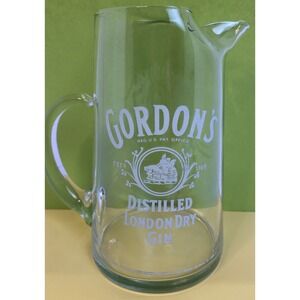 Pitcher Gordon's Gin Drinks Clear Glass w/White‎ Lettering VTG Barware 6" Tall